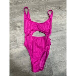 BCBGeneration Womens Hot Pink Ribbed Cutout One Piece Swimsuit Monokini Small